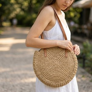 Women Seagrass <b>Straw</b> Clutch <b>Bag</b> Handmade Woven Beach Seagrass Handbag with Leather Strap Custom Logo Available - Product Image 2