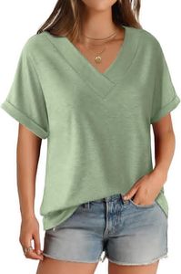 T-shirts à manches courtes pour femmes, col en V, coupe ample, décontractés, basiques, pour l'été - Product Image 2