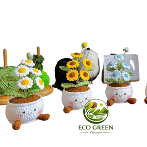 Plantes en pot colorées faites à la main au crochet, arrangement de fleurs en fil tricoté, mini décoration de table pour la maison, le bureau, les mariages, les boutiques de cadeaux - Product Image 2