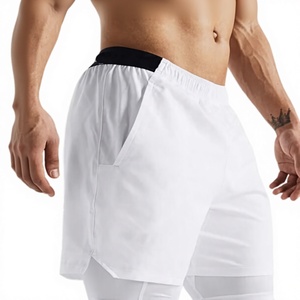<b>Men</b> Solid <b>White</b> Quick Dry Sport Nogi MMA <b>Shorts</b> Canvas Front Logo with Pockets Elastic Waist Mid Length 100% Polyester - Product Image 1
