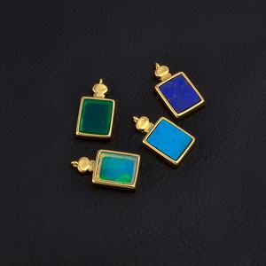 Luxe Anti-ternissement plaqué or Lapis Lazuli pendentif élégant bricolage carré pierre précieuse breloque pour collier mode pendentifs breloques - Product Image 6