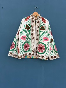 Handcrafted Suzani Embroidery Cotton <b>Jacket</b> Vibrant Reversible Floral Quilted Winter Blazer Open-Front Winter Blazer - Product Image 2