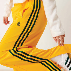 Pantalon décontracté jaune taille haute pour femme, coupe large, taille élastique, rayures latérales unies, coupe ample, longueur totale, en tissu éponge, idéal pour le printemps - Product Image 6