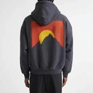 Sweat-shirt à capuche zippé gris foncé pour homme, coupe oversize, logo brodé sur le devant, molleton décontracté, idéal pour l'automne - Product Image 2