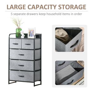 Comò grigio a 5 cassetti con struttura in acciaio in legno e Organizer a 4 livelli per uso camera da letto o corridoio - Product Image 5
