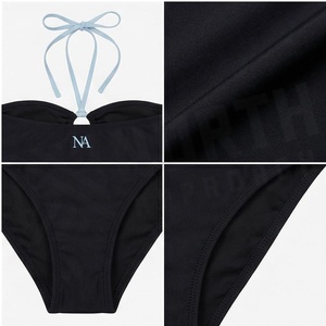NORMA APPAREL Women's Black One-Piece Swimsuit With Light Blue Daisy Appliques Halter Neckline Stretch Fabric - Product Image 4