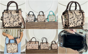 Bolso de Mano de Cuero Vacuno Genuino Hecho a Mano con Diseño Floral Occidental de Alta Calidad para Mujer, Bolso de Viaje Tipo Bandolera - Product Image 3
