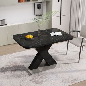 Tavolo da Pranzo Moderno Quadrato con Piano in Marmo Nero Stampato Estensibile e Base in Metallo a X in MDF W757S0001 - Product Image 3