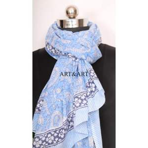 Pareo de Playa de Lujo Hecho a Mano en India para Mujer, Estampado a Bloque, Elegante Bufanda/Lenço Largo Liso de Algodón Puro Tejido para la Temporada de Verano - Product Image 4