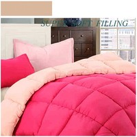 Couette matelassée réversible rose et pêche, garnissage polyester, usage hivernal, hypoallergénique, lavable en machine, respirante