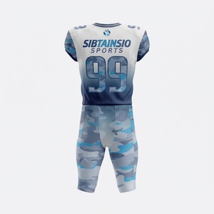 ชุดเสื้อและกางเกงฟุตบอลอเมริกันลายพรางสีขาวน้ำเงินแบบกำหนดเอง พร้อมหมายเลขผู้เล่น ชุดยูนิฟอร์มทีมแบบซับลิเมชั่น - Product Image 6