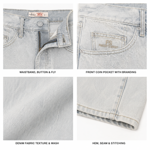 Pantalon en jean coupe droite délavé de haute qualité, style vintage, coupe ample, pour homme, streetwear, en denim de coton - Product Image 4