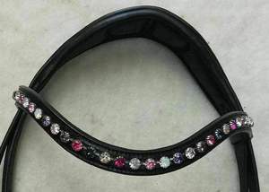 Brida de Doma con Banda de Cuero Multicolor y Cristales, Riendas de Tela, MH Global Exports MH-HB-88, Logotipo Personalizado, Cómoda y Duradera - Product Image 2