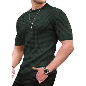2025 Men's Cotton Muscle T-Shirts Waffle Slim Fit <b>Crewneck</b> Short Sleeve Knit <b>Sweater</b> Tees Solid Pattern Printed Model Number - Product Image 2