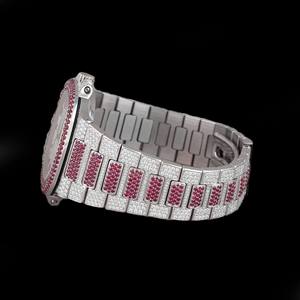 Reloj de Pulsera de Lujo con Diamantes Moissanite Rosados VVS, Esfera de Cristal, Acero Inoxidable de Alta Calidad, Dorado Blanco, Mecanismo ETA Analógico - Product Image 3