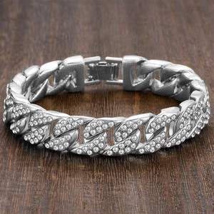 Men's Rhodium Plated 925 Silver Chain <b>Bracelet</b> With Crystal Rhinestones Geometric Link Hiphop Style Everyday Wear - Product Image 3