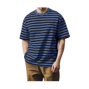 Camiseta de Alta Calidad 100% Algodón, Estilo Urbano, Manga Corta, Cuello Redondo, Rayas de Algodón, con Logotipo Personalizado para Hombre - Product Image 6