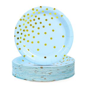 Articles de fête bleus et dorés, assiettes à dessert en papier bleu pour anniversaire, mariage, fête, décoration - Product Image 1