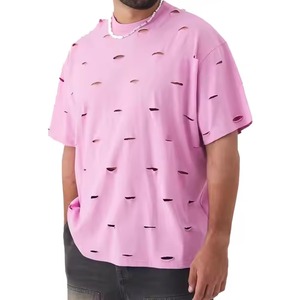 T-shirt Homme 2026 en Coton Lourd 100% Distressed à Manches Courtes, Coupe Oversize, Impression Sérigraphique, Logo Personnalisé, Coupe Courte - Product Image 1