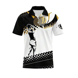 Men's Black <b>White</b> Gold Golf <b>Polo</b> Shirt Sublimation Print Quick Dry Knitted Polyester Sporty Short Sleeve <b>Polo</b> Collar - Product Image 1