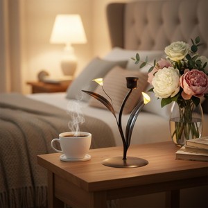 Candelabro Metálico con Forma de Flor y Pétalos Naranjas para Decoración de Hoteles y Hogares - Product Image 6