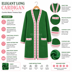 Cosh International - Cárdigan Largo de Punto Verde Acrílico con Adorno de Corazón Rosa, Cuello en V, Manga Larga, Informal, para Mujer - Product Image 6