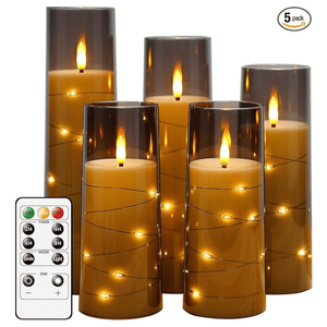 Set di 5 Candele LED Senza Fiamma con Timer, Effetto Sfarfallio per Atmosfera Romantica e Decorazione Casa, Prodotto Elegante e Stabile - Product Image 1