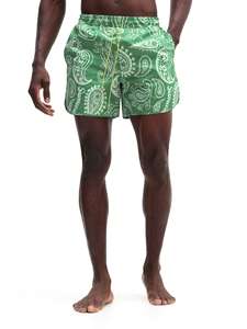 Shorts de Playa para Hombre con Estampado Paisley Verde, Cintura Media, Cordón Ajustable, Secado Rápido, Tejido de Poliéster, con Bolsillos - Product Image 2