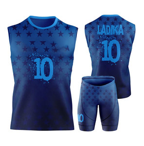 Conjunto de Camiseta de Voleibol Personalizable para Hombre, Diseño Sublimado de Estrellas Azules, Número 10, Uniforme sin Mangas Ajustado que Absorbe la Humedad - Product Image 1