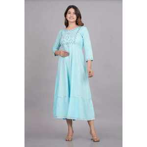AARTI FASHION Robe Midi Femme Bleu Ciel 100% Coton Tissé Respirant Brodé Taille Naturelle Coupe Ample Décontractée Été Vente en Gros - Product Image 6