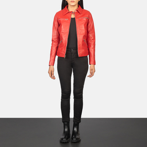 Chaquetas de Mujer, Chaqueta Roja de Cuero Genuino de Alta Calidad para Mujer, Chaqueta Bomber al por Mayor, Colores Personalizados con Logotipo, Cierre de Cremallera OEM - Product Image 6