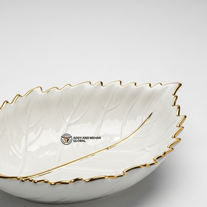 Plateau en céramique blanc à bord doré de qualité supérieure, plat décoratif de luxe pour bijoux, collations, décoration intérieure, vaisselle et centre de table - Product Image 2