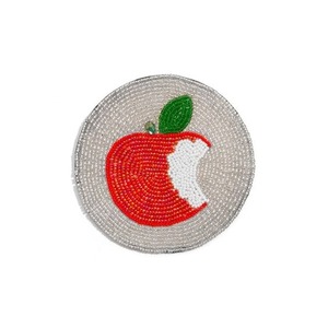 Sous-verre rond en résine perlée avec motif pomme rouge, style dessin animé, durable, imperméable, peint, protection de table promotionnelle - Product Image 1
