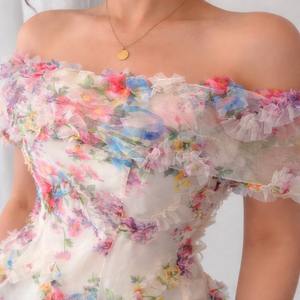 Nueva Blusa Corta con Estampado Floral en el Hombro, Elegante con Volantes y Malla, para Fiestas de Verano, Tejido Transpirable y Cómodo - Product Image 4