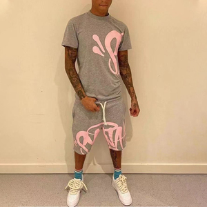 Ensemble t-shirt et short pour homme, 100 % coton, haute qualité, motif uni et couleur unie, t-shirt et short surdimensionnés - Product Image 2