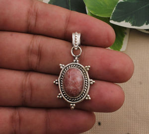 Colgante de Rodocrosita Natural Argentina, Plata de Ley 925, Chapado en Platino, Grado AAA, Gema Rosa, Unisex, Estilo Vintage - Product Image 3