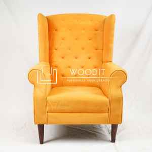 Fauteuil d'appoint en velours tufté fait main de haute qualité avec dossier, pour salon ou chambre, pieds en bois massif 100% naturel - Product Image 4