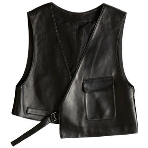 FAZMAX CORPORATION <b>Men's</b> <b>Black</b> Leather V-neck <b>Vest</b> Front Pocket Casual Outerwear Regular Length Winter HIGH STREET Quick Dry - Product Image 4