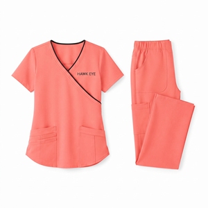 Conjunto de Uniforme Médico para Mujer Hawk Eye, Top con Cuello en V Color Coral, Pantalones con Bolsillos, Tela Tejida - Product Image 5