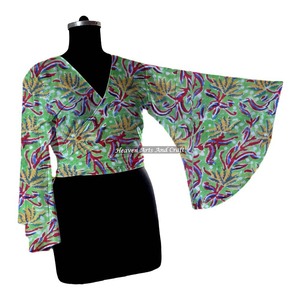 Alluring Cotton Wrap Tie <b>Top</b> Dress For Women Dress Set Long Bell Sleeve Wrap <b>Top</b> Block Printed High Hand Block Print <b>Top</b> - Product Image 6