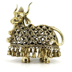 Handcrafted Brass Nandi Tribal <b>Statue</b> Golden for Home Decor - Product Image 2
