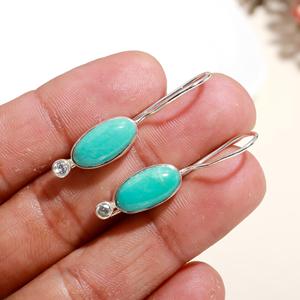 Boucles d'oreilles pendantes en turquoise d'Arizona, argent sterling 925, faites à la main, style bohème vintage, ovales, pour femmes, cadeau pour femmes - Product Image 2