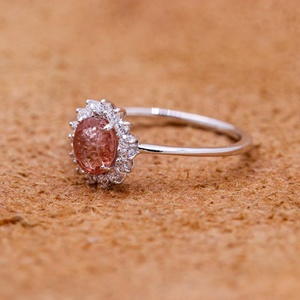 Anillo de Plata de Ley 925 con Turmalina Ovalada Natural y Halo de Circonitas, Joyería Memoria, Venta al Por Mayor - Product Image 6