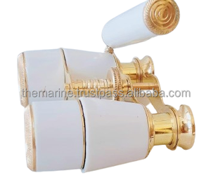 Binoculares blancos de cristal de ópera de nácar de latón náutico hechos a mano con Funda de cuero decorativa para regalos - Product Image 5