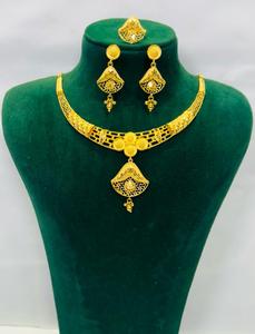 Women's 24K Gold Plated Brass Choker Necklace Set with Heart Design Wedding Jewelry Earrings Classic Style - Product Image 1
