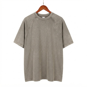 Été 2024 T-shirt vintage streetwear 100% Coton lourd tricoté uni délavé à l'acide avec ourlet incurvé et manches courtes raglan - Product Image 2