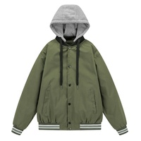 Blousons universitaires d'hiver à capuche pour hommes, col montant, logo personnalisé sur le devant, respirants, coupe-vent, marque privée, vente en gros