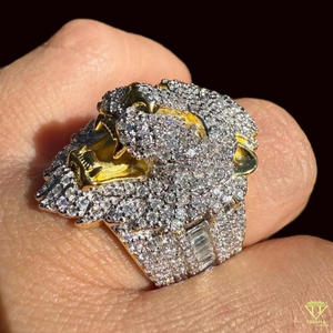 Lab Grown Diamond Lion Head Statement <b>Ring</b> for Men Two Tone White Yellow <b>Gold</b> Iced Out Luxury Hip Hop Animal <b>Cocktail</b> <b>Ring</b> - Product Image 2