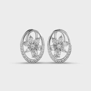 Boucles d'oreilles clous florales en argent sterling 925 massif, serties de diamants de laboratoire en forme de marquise, certifiés IGI, plaqué rhodium, bijoux cadeau en grappe - Product Image 1