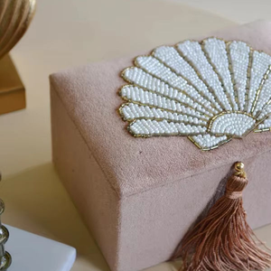 Fancy White Fabric Wrapped Necklace Jewelry Box Packaging Luxury Beaded Embroidered Jewelry <b>Storage</b> - Product Image 5